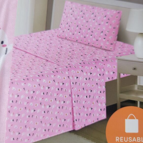 Halloween Pink White Cute Ghosts Boos & Bones TWIN 4pc Sheets Set Girls Bedding - Picture 6 of 11